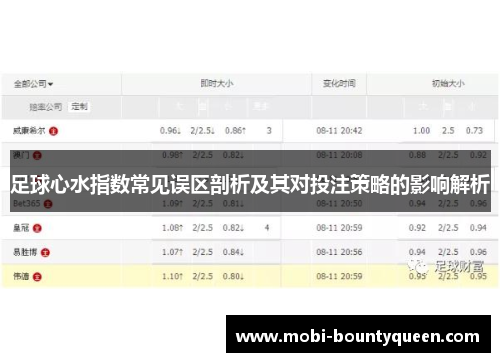 足球心水指数常见误区剖析及其对投注策略的影响解析 足球心水指数常见误区剖析及其对投注策略的影响解析